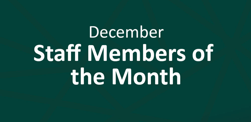 December Staff Member of the Month on dark teal geo background 