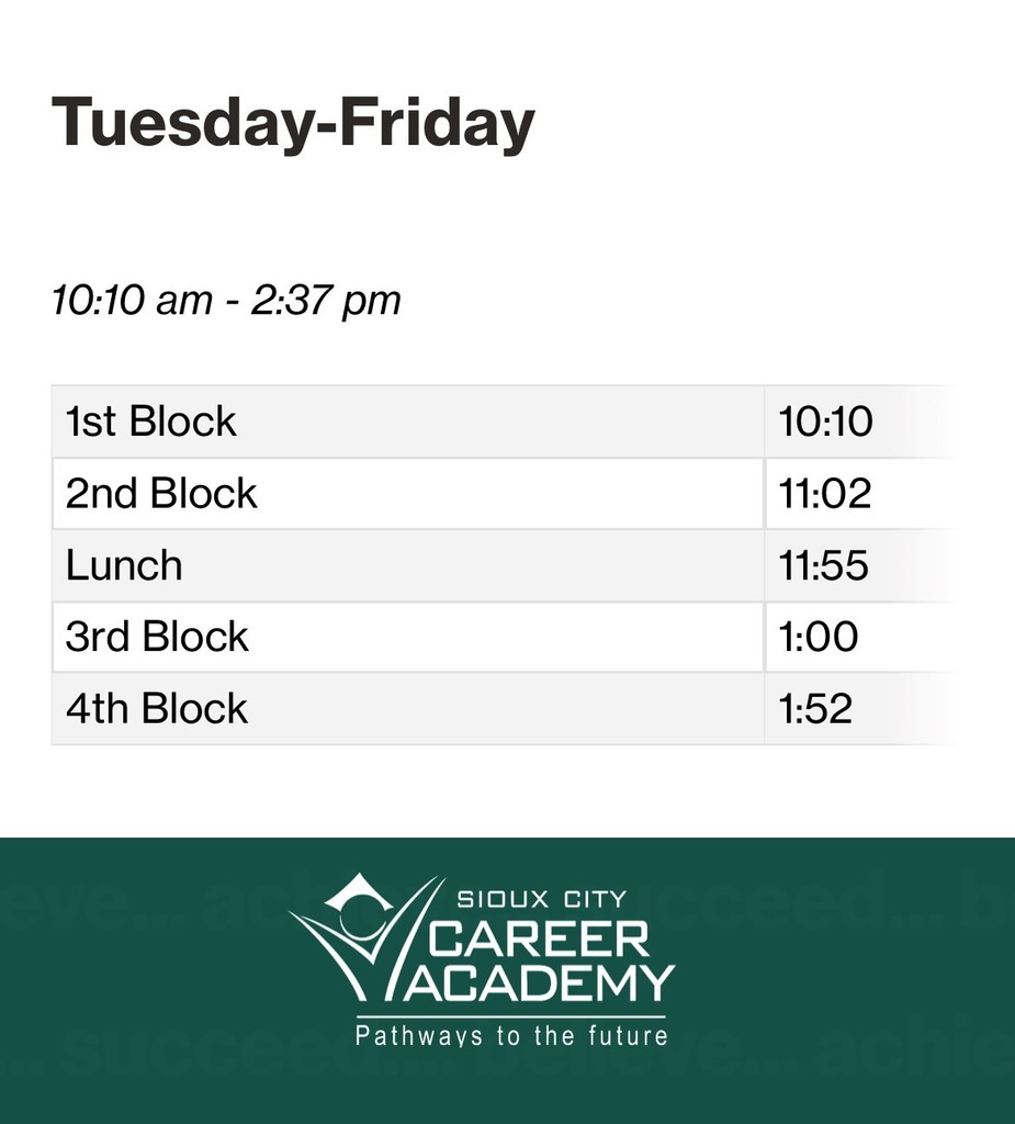 Career Academy 2-Hour Late Start Schedules
